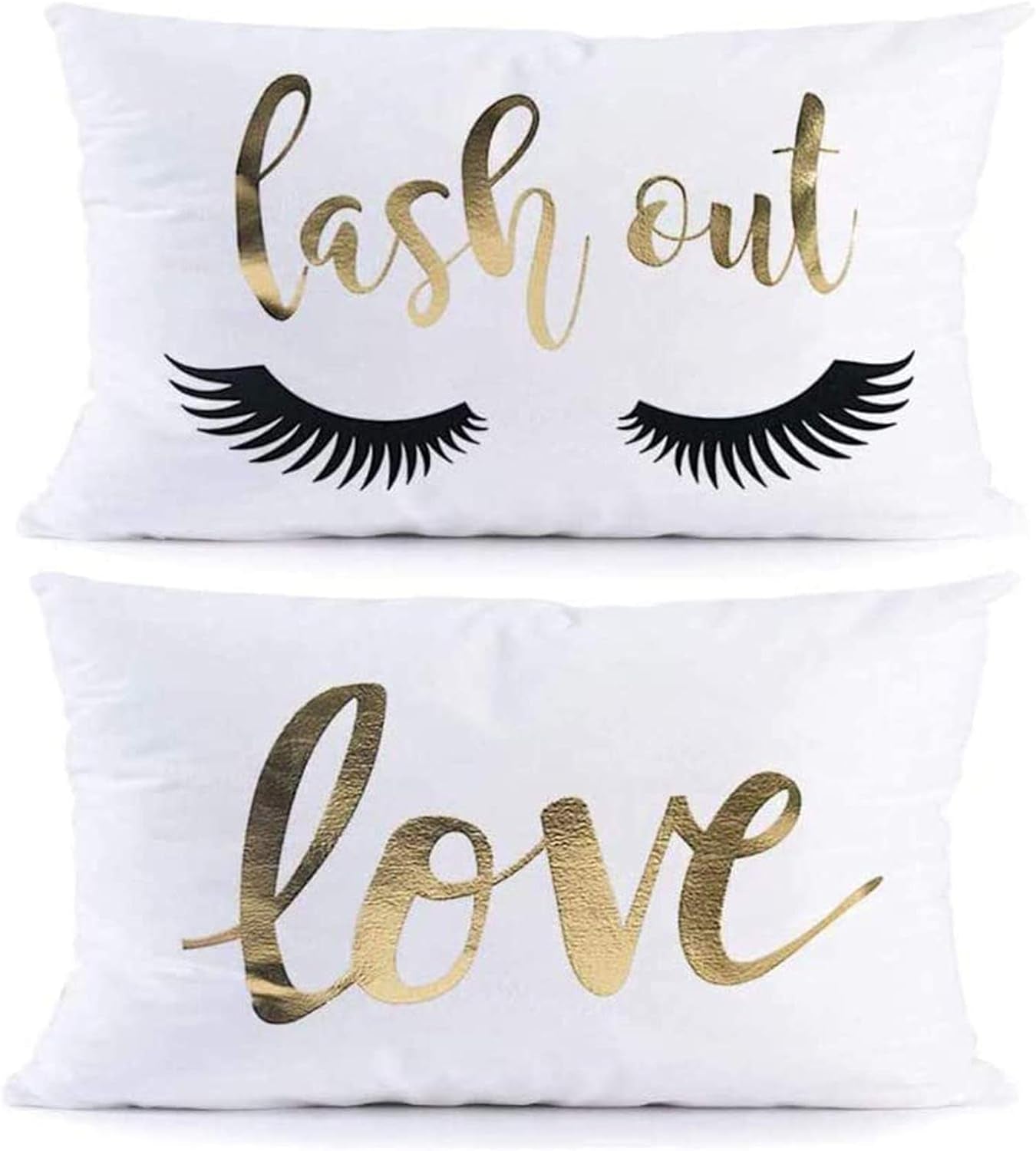 2 Pack Lumbar Throw Pillow Cover Eyelash Love with Bronzing Decorative Lumbar Pillow Rectangle Pillows Cover for Bedroom Office Sofa Car 20X12Inch (Love Letter+Eyelashes)